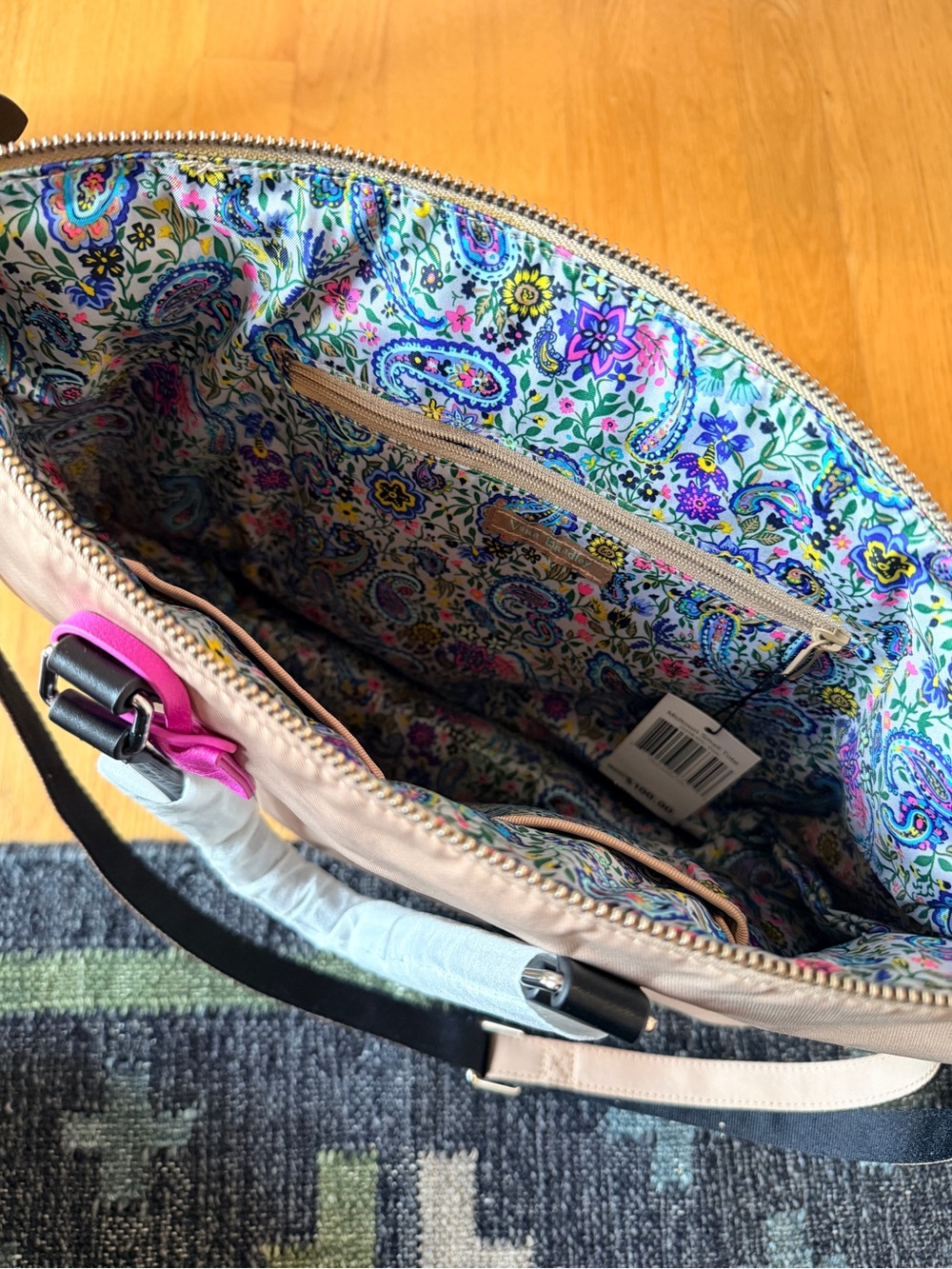 Vera Bradley Midtown Small Tote Khaki Tan Black Floral Lined Crossbody NWT - Picture 9 of 12